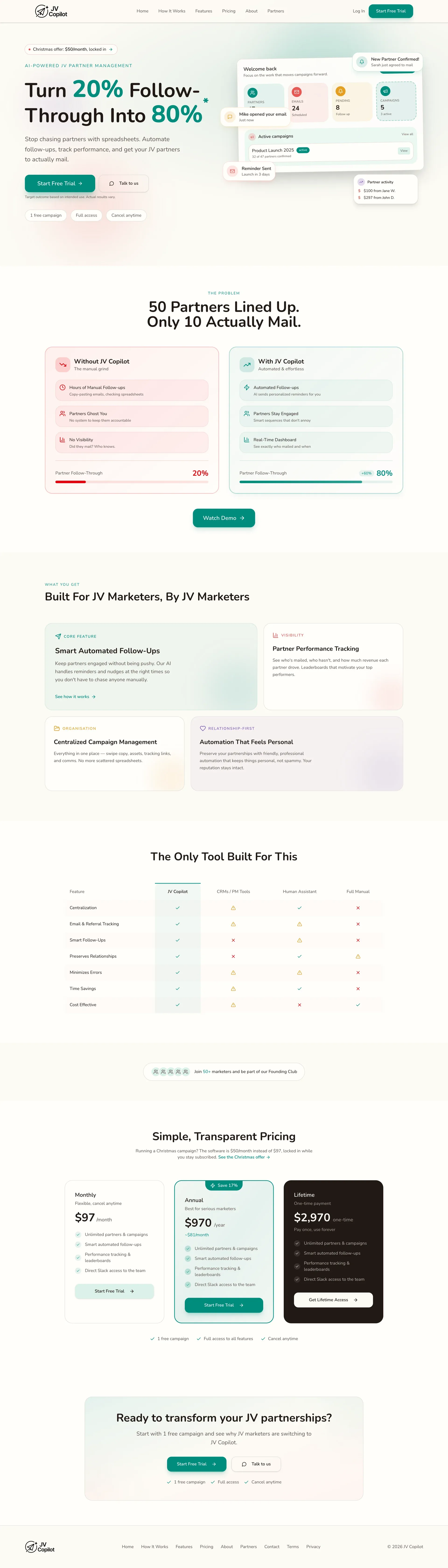 The full JV Copilot landing page